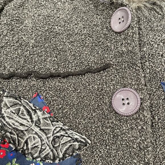 Papillon Embellished Gray Cardigan Faux Fur Collar M - Picture 5 of 8